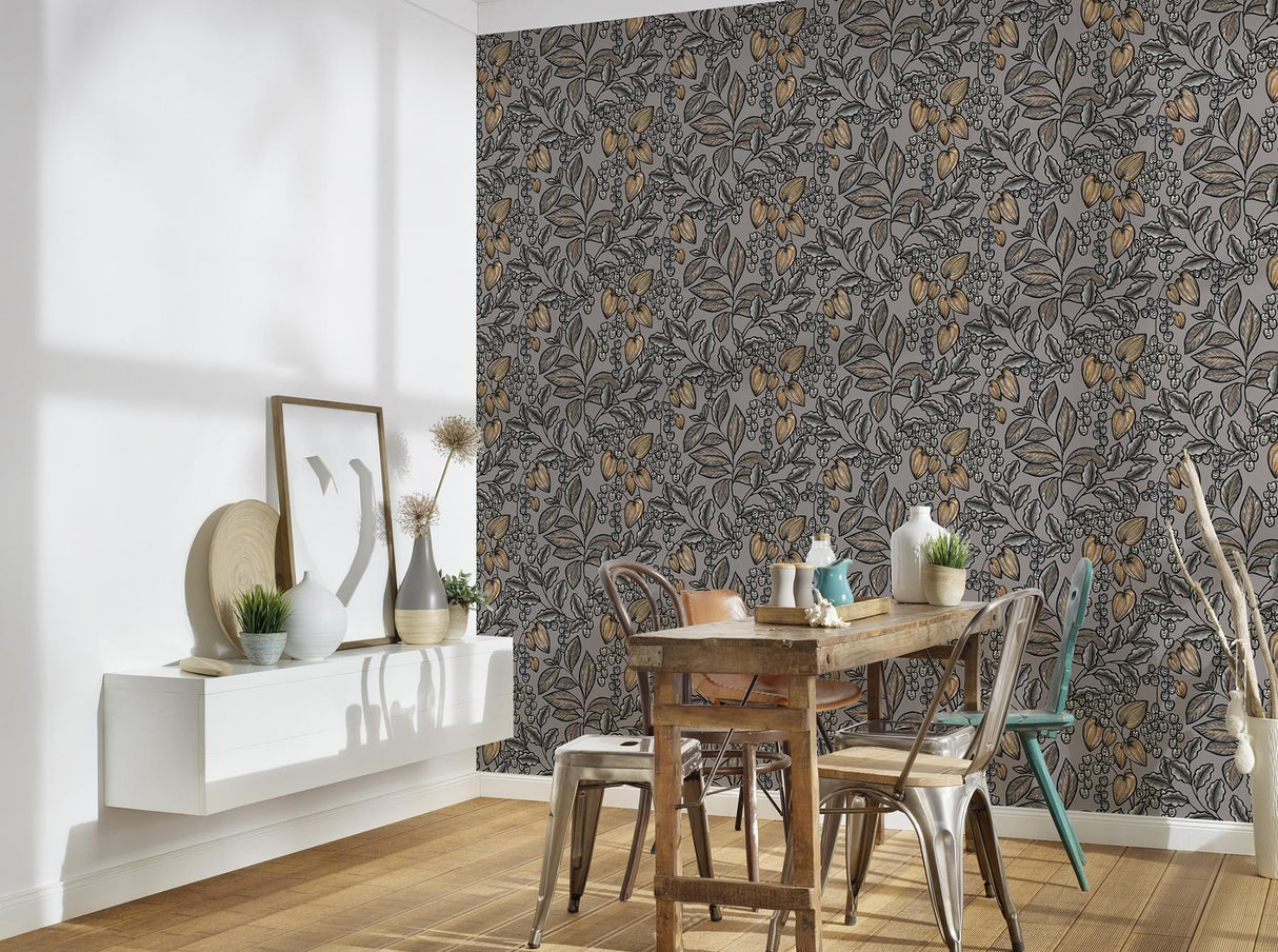York Leif Grey Vine Trail Wallpaper