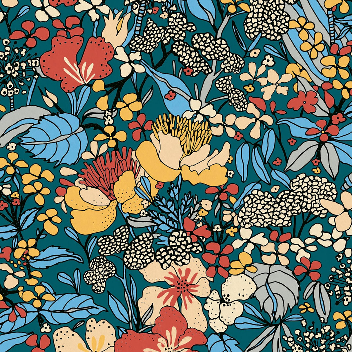 York Zetta Blue Floral Riot Wallpaper
