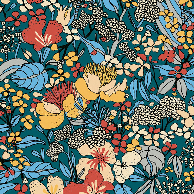 York Zetta Blue Floral Riot Wallpaper