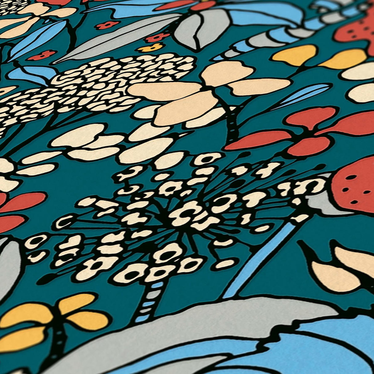York Zetta Blue Floral Riot Wallpaper