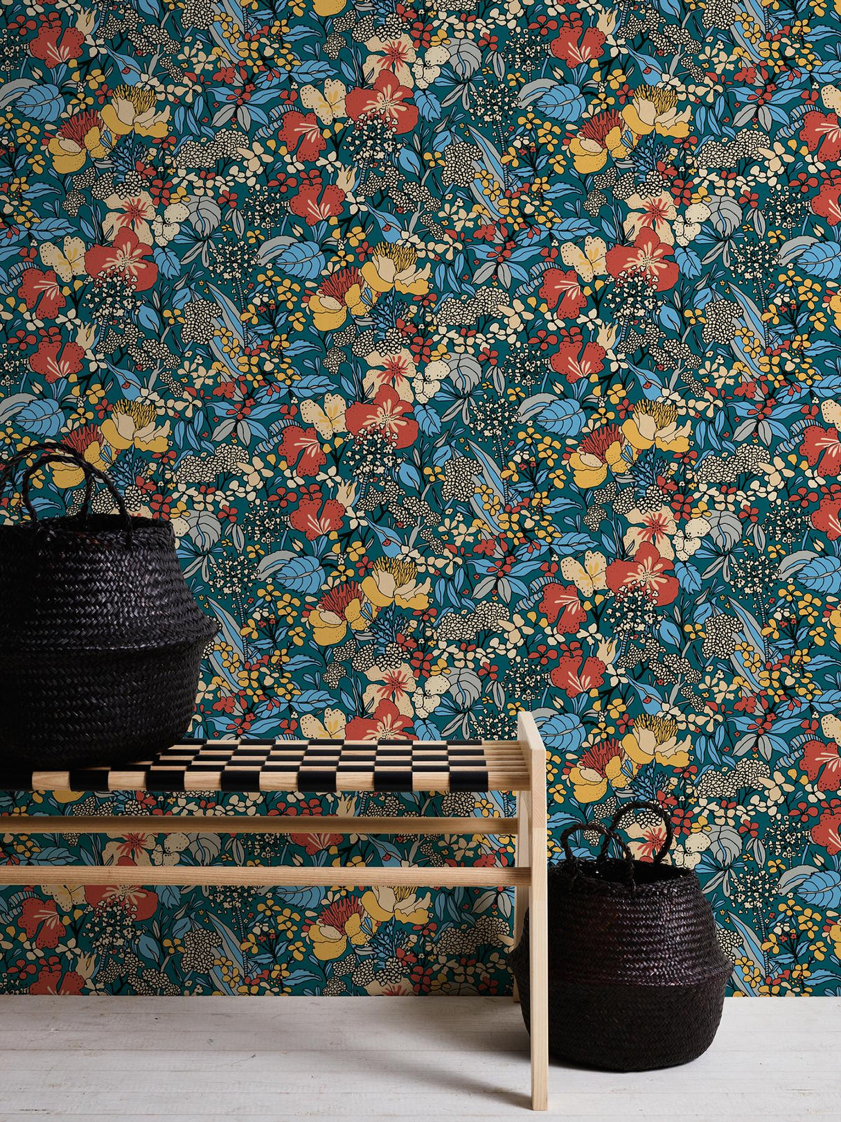 York Zetta Blue Floral Riot Wallpaper