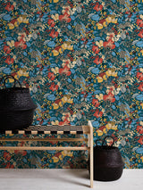 York Zetta Blue Floral Riot Wallpaper