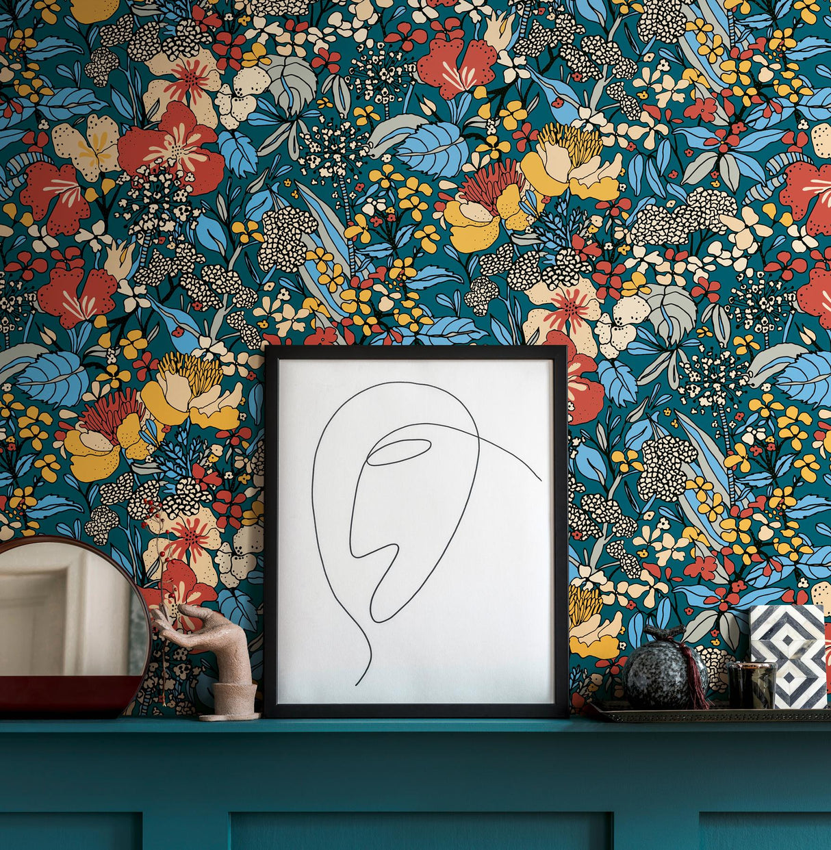 York Zetta Blue Floral Riot Wallpaper