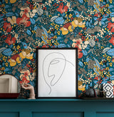 York Zetta Blue Floral Riot Wallpaper