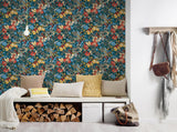 York Zetta Blue Floral Riot Wallpaper