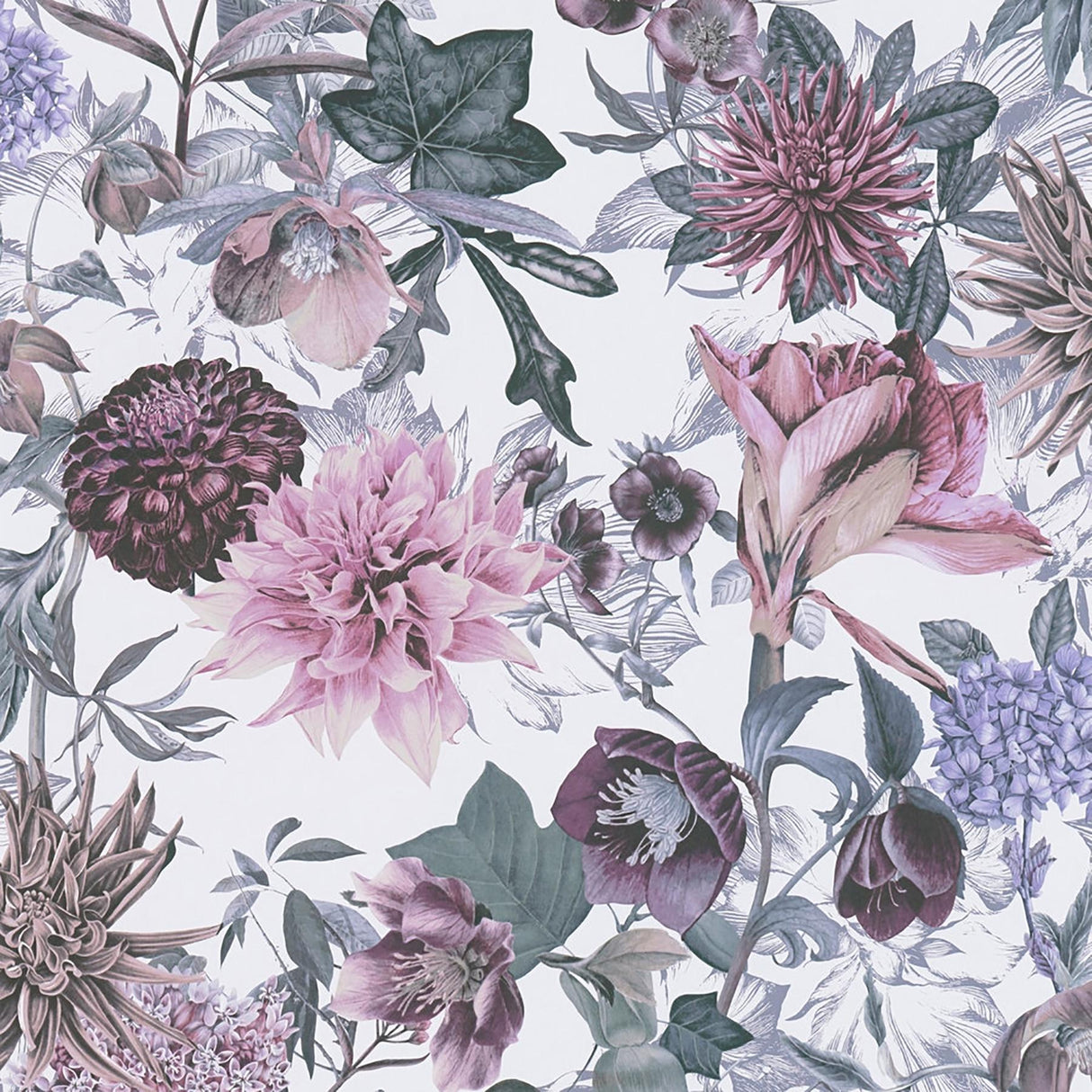 York Althea Lavender Flower Garden Wallpaper