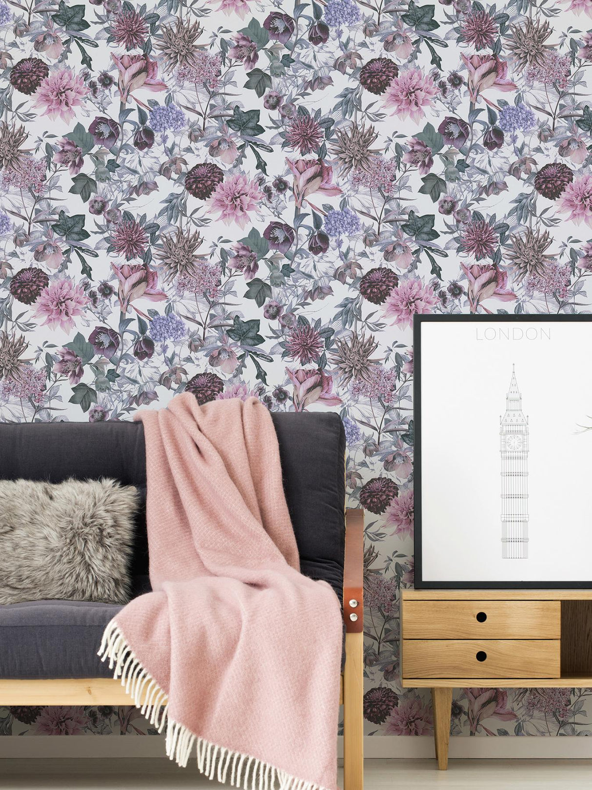 York Althea Lavender Flower Garden Wallpaper