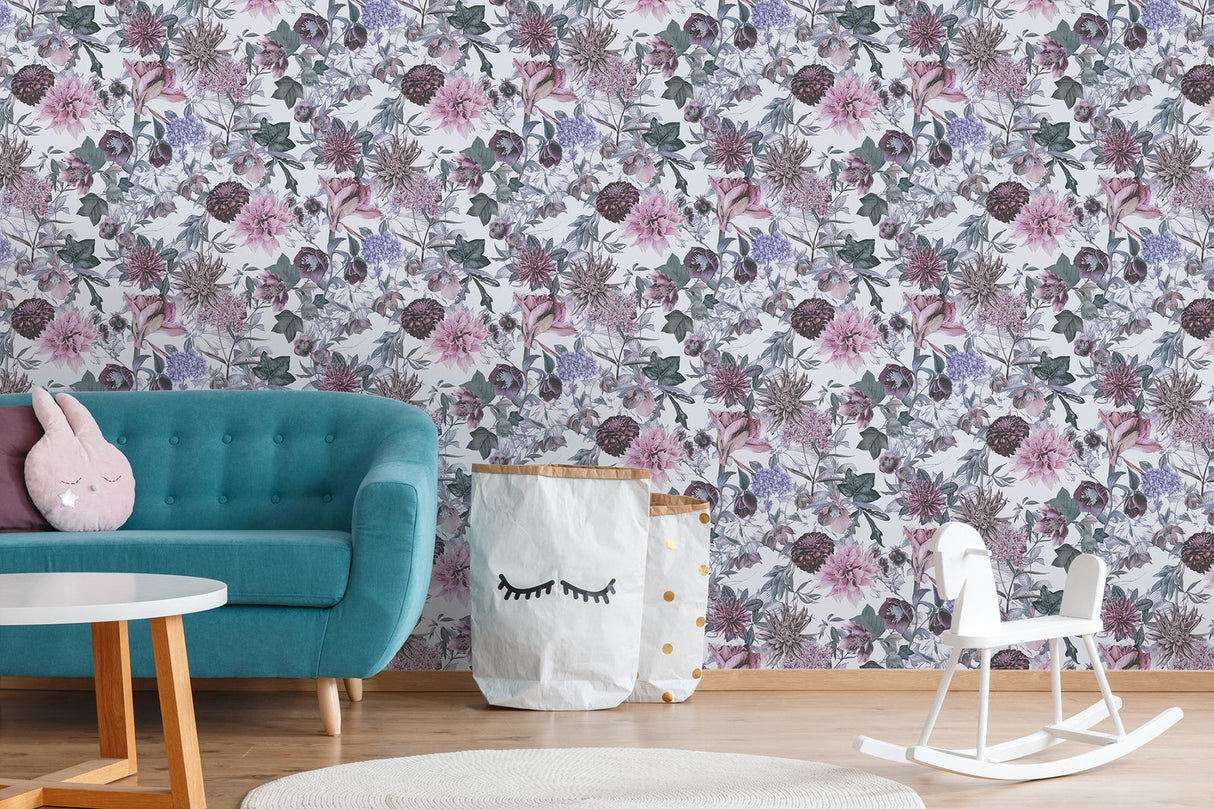 York Althea Lavender Flower Garden Wallpaper