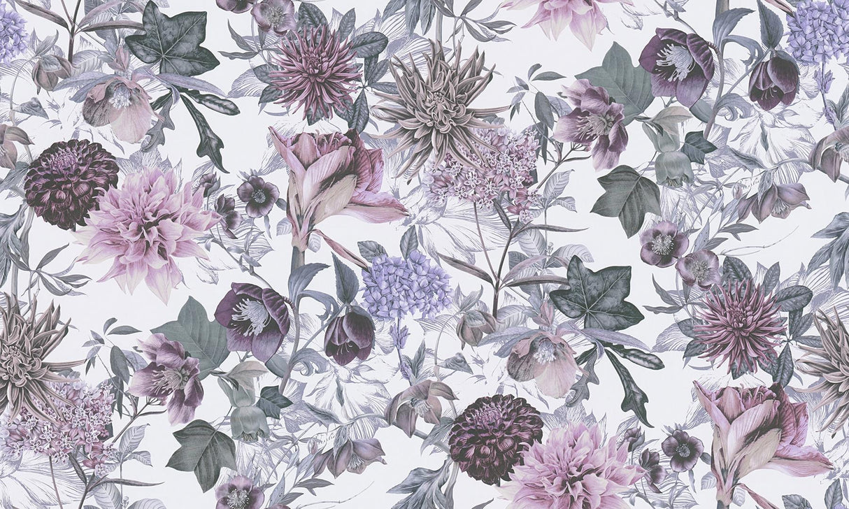 York Althea Lavender Flower Garden Wallpaper