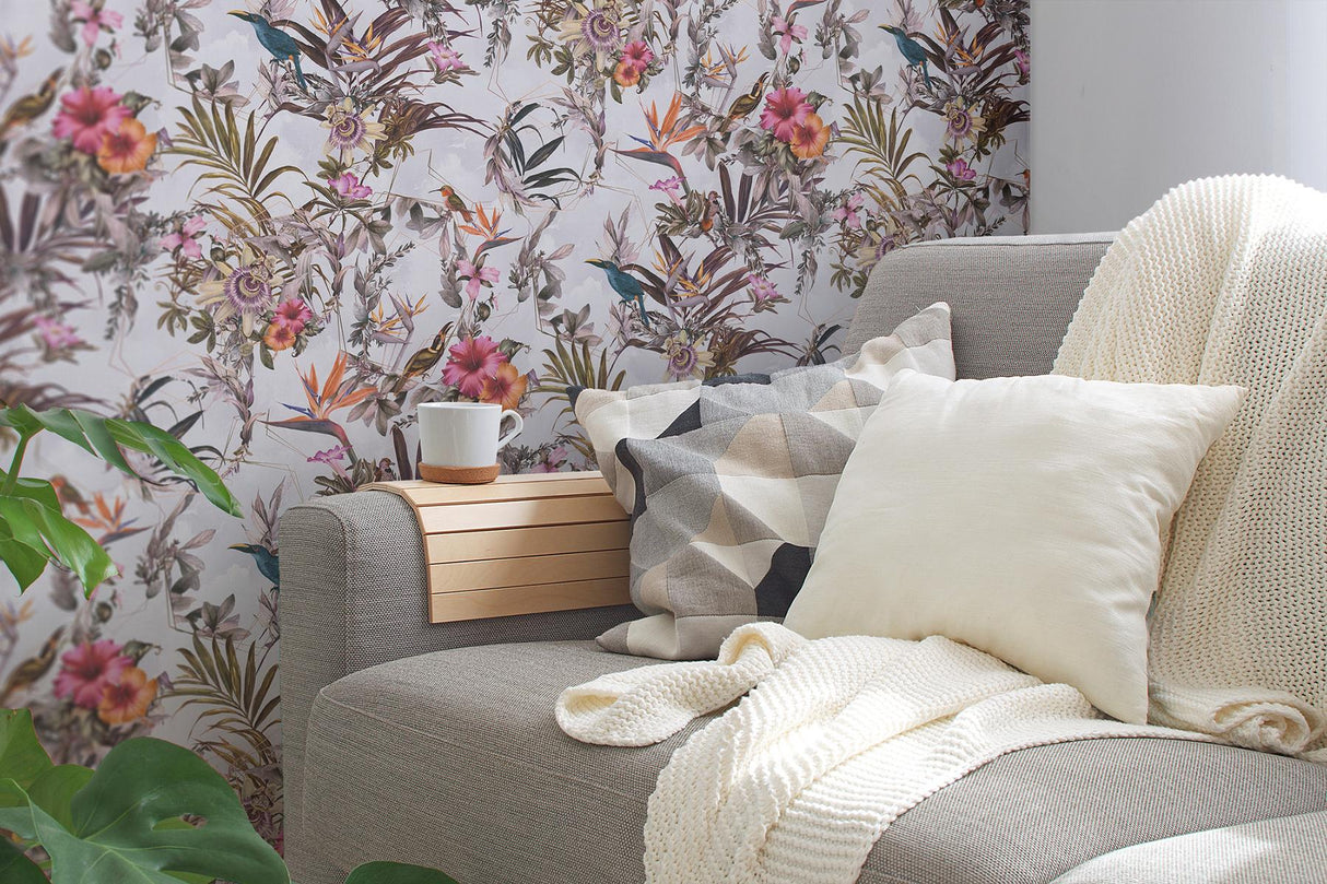 York Hollis White Tropical Wallpaper