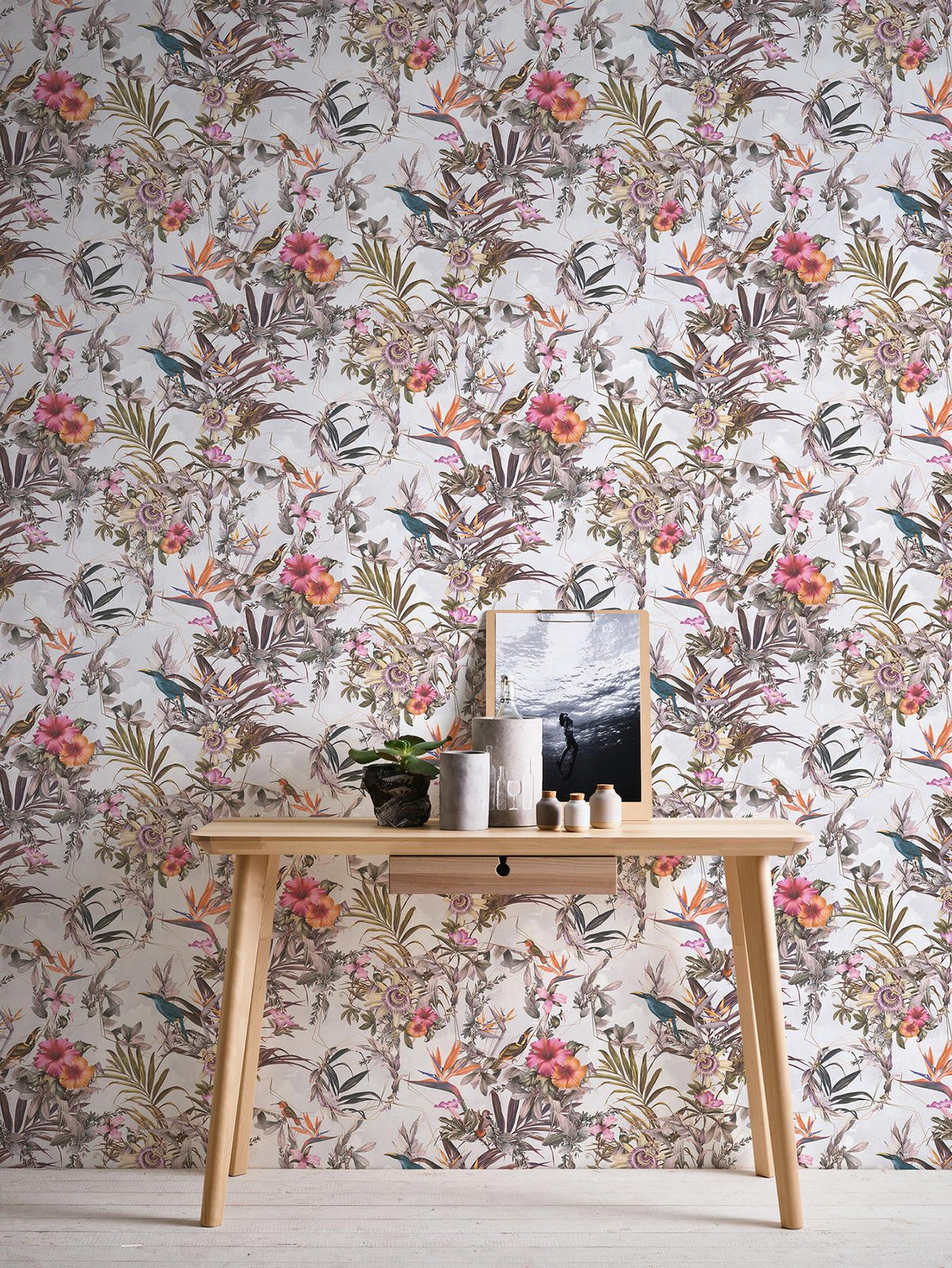 York Hollis White Tropical Wallpaper