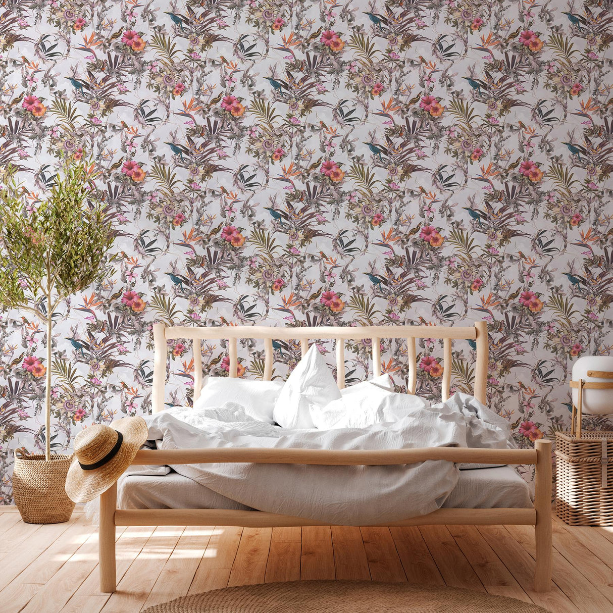 York Hollis White Tropical Wallpaper