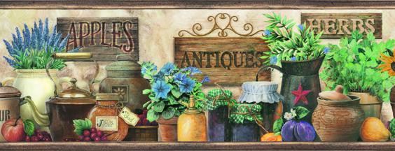 York March Green Antique Herbs Portrait Border