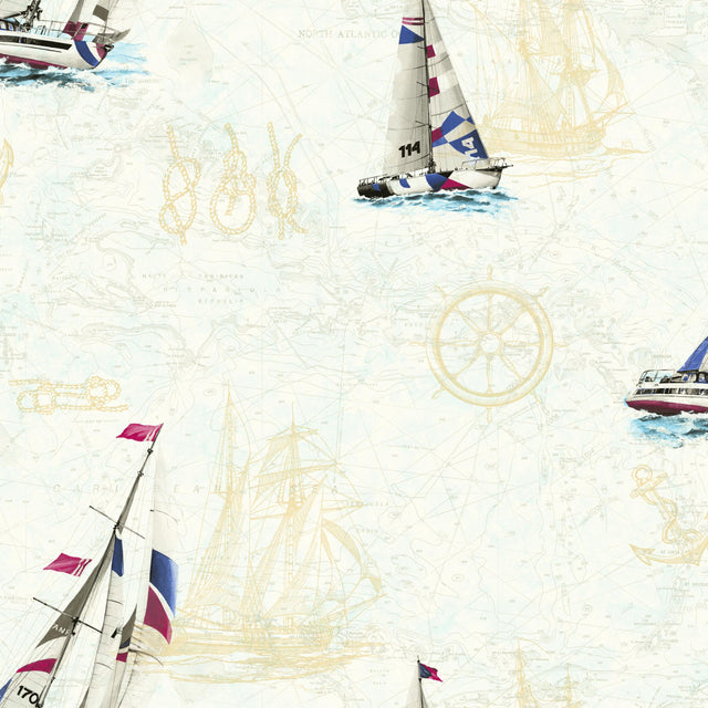 York Water'S Edge Blue Aquatic Map Knots Wallpaper Wallpaper
