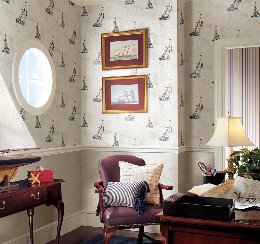 York Water'S Edge Blue Aquatic Map Knots Wallpaper Wallpaper
