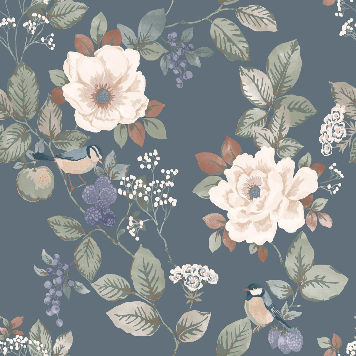 York Bramble Blue Floral Wallpaper