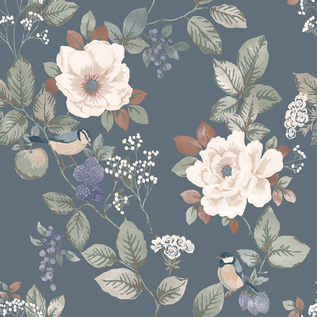 York Bramble Blue Floral Wallpaper