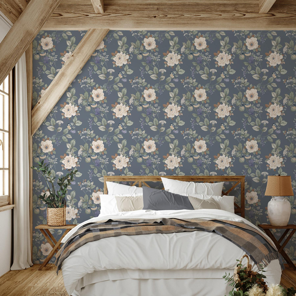York Bramble Blue Floral Wallpaper