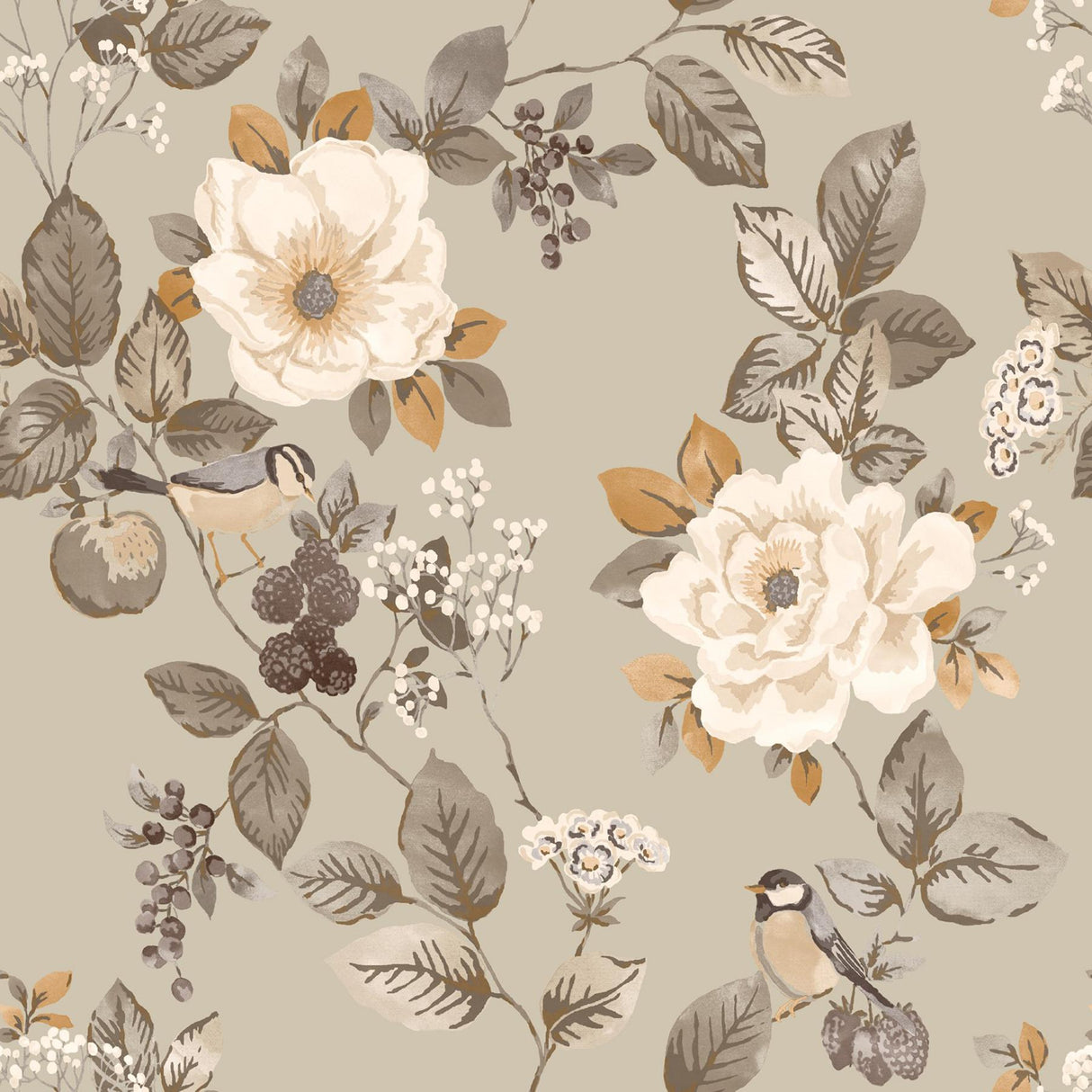 York Bramble Beige Floral Wallpaper