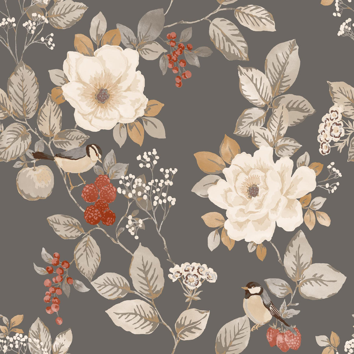 York Bramble Charcoal Floral Wallpaper