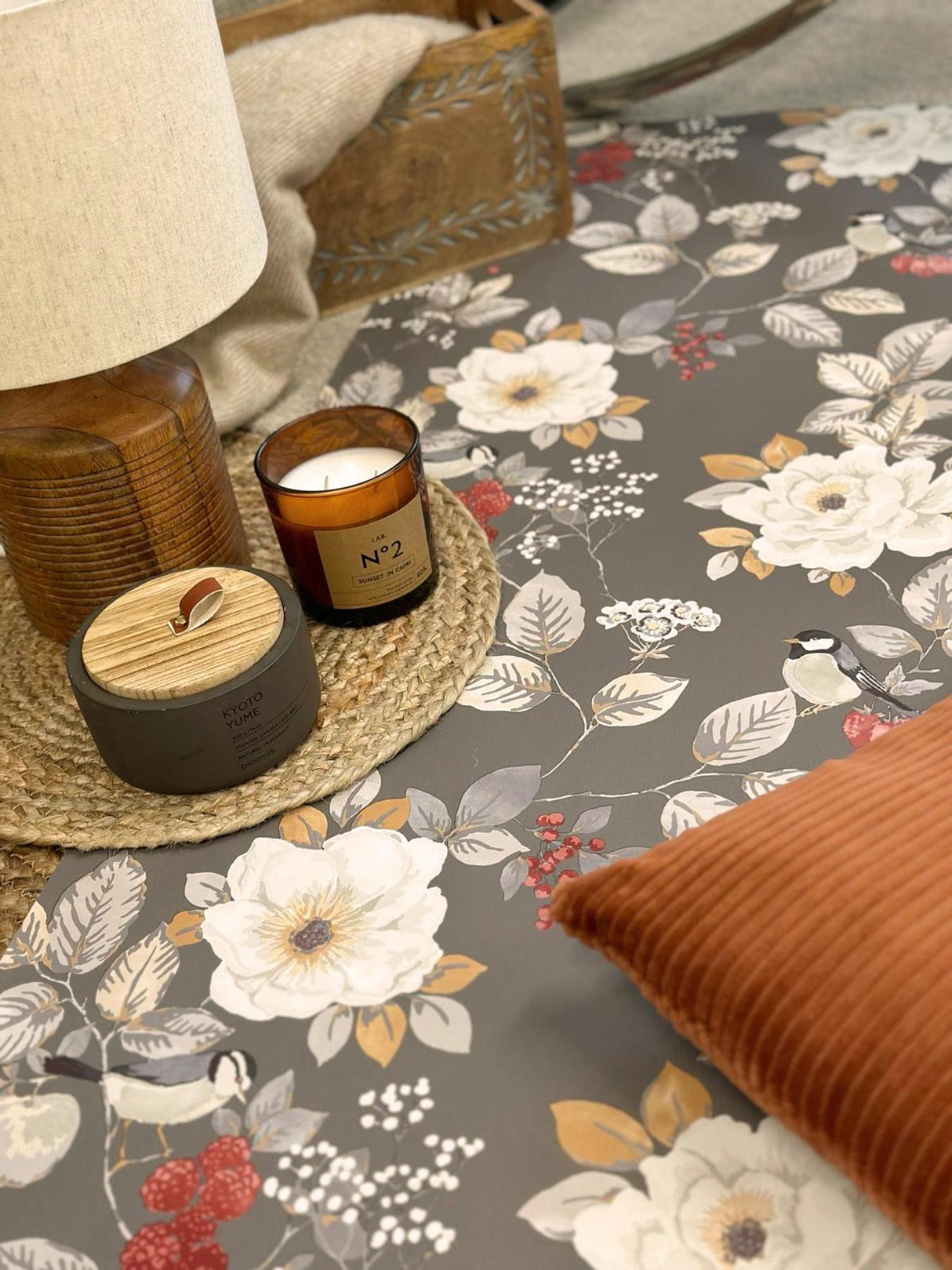 York Bramble Charcoal Floral Wallpaper