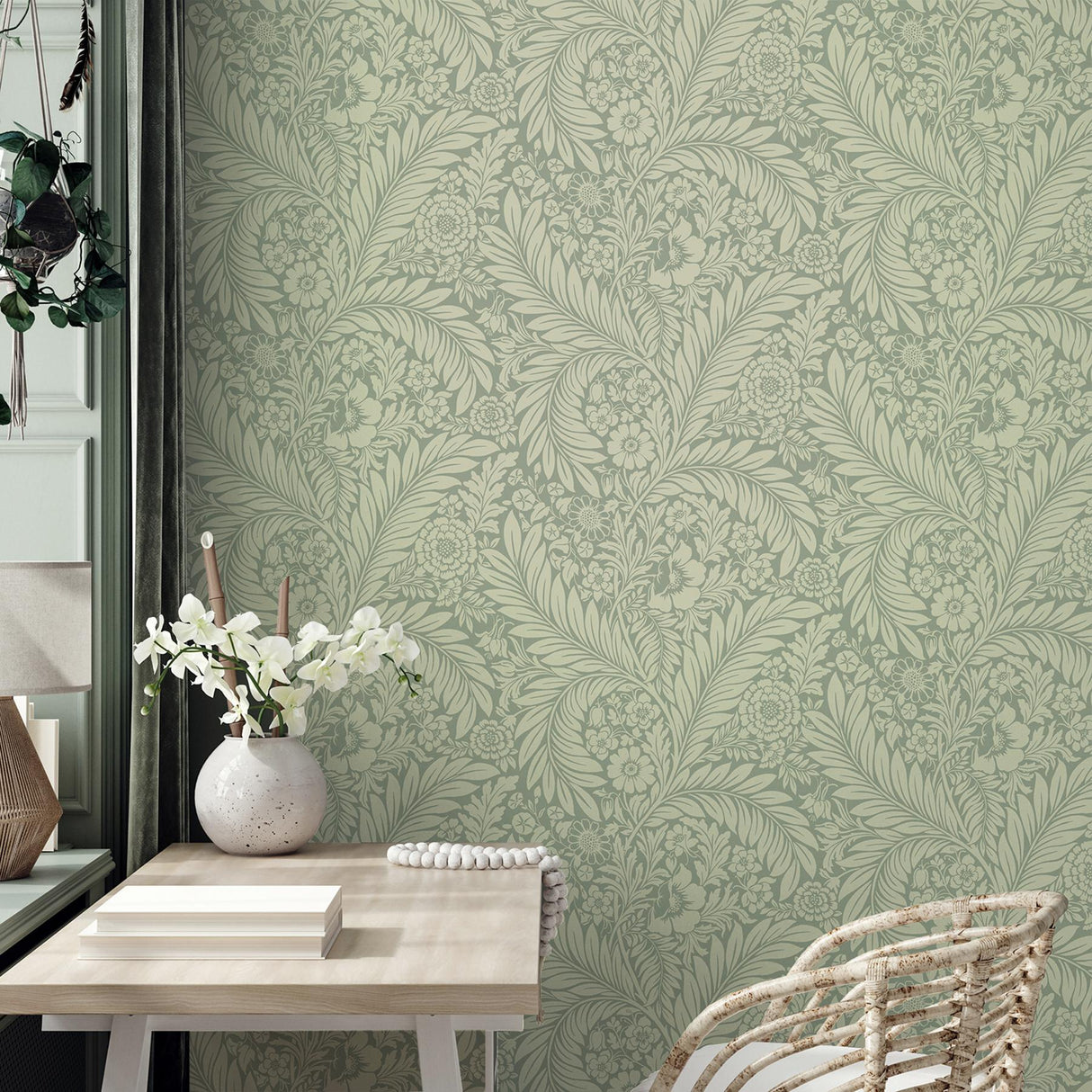 York Florence Green Leaf Wallpaper