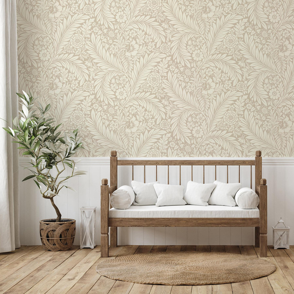 York Florence Neutral Leaf Wallpaper