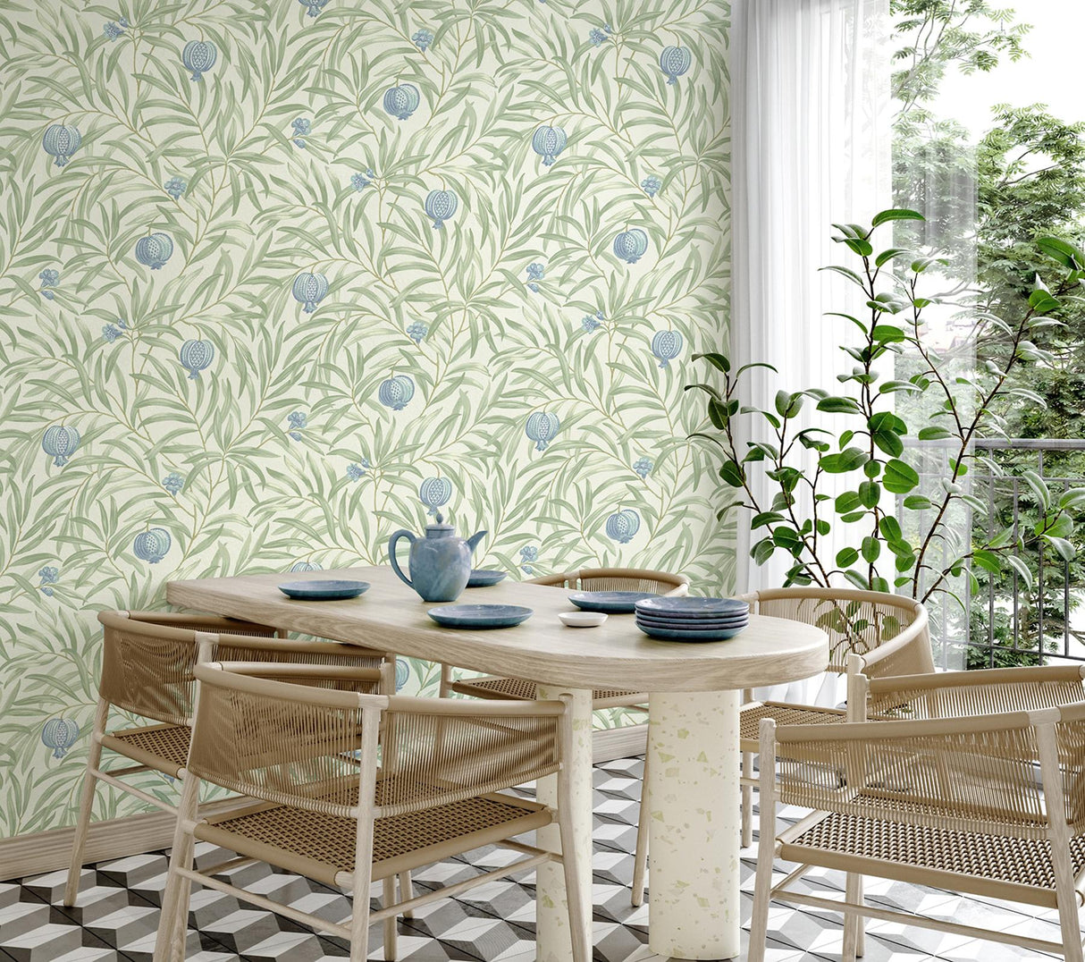 York Elena Blue Pomegranate Wallpaper