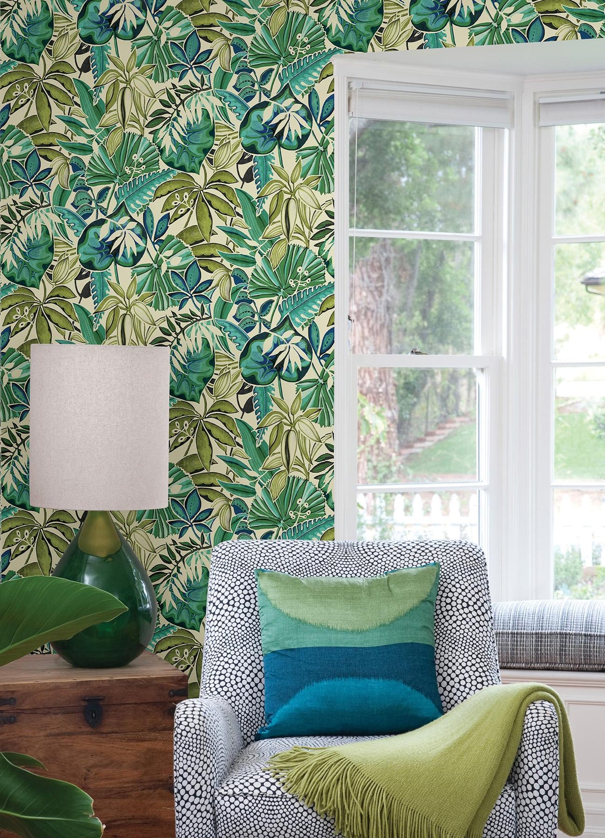 York Turquoise Feuilles Peel & Stick Wallpaper