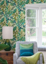 York Turquoise Feuilles Peel & Stick Wallpaper