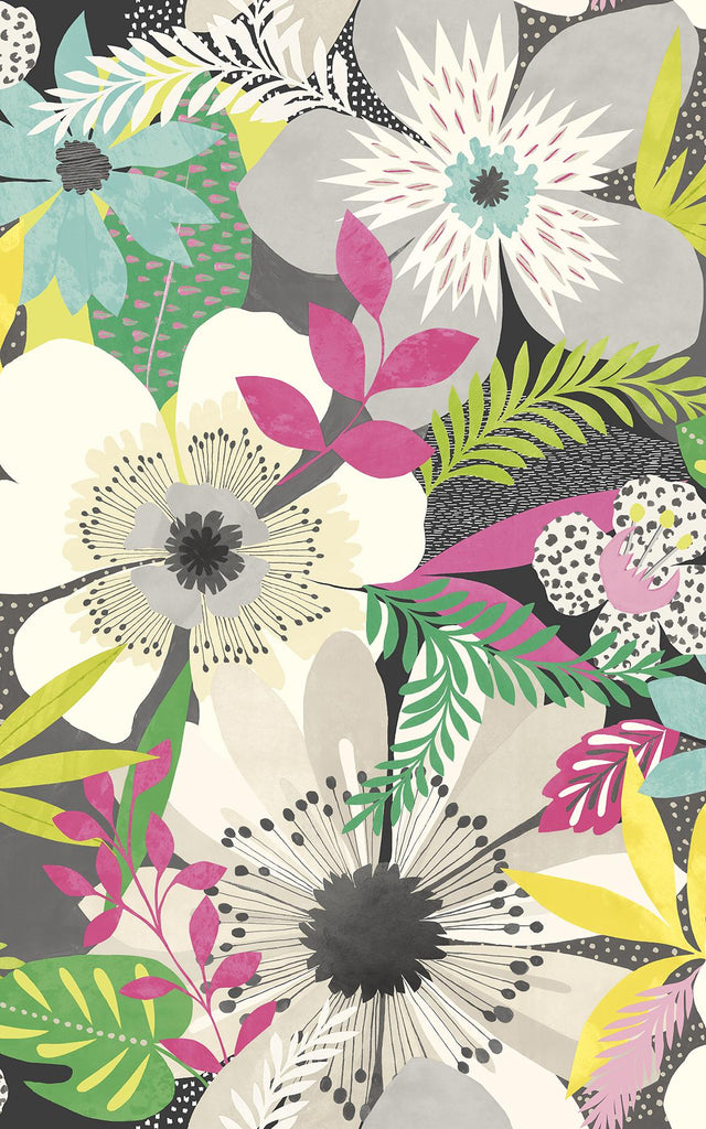York Janis Charcoal Floral Riot Wallpaper