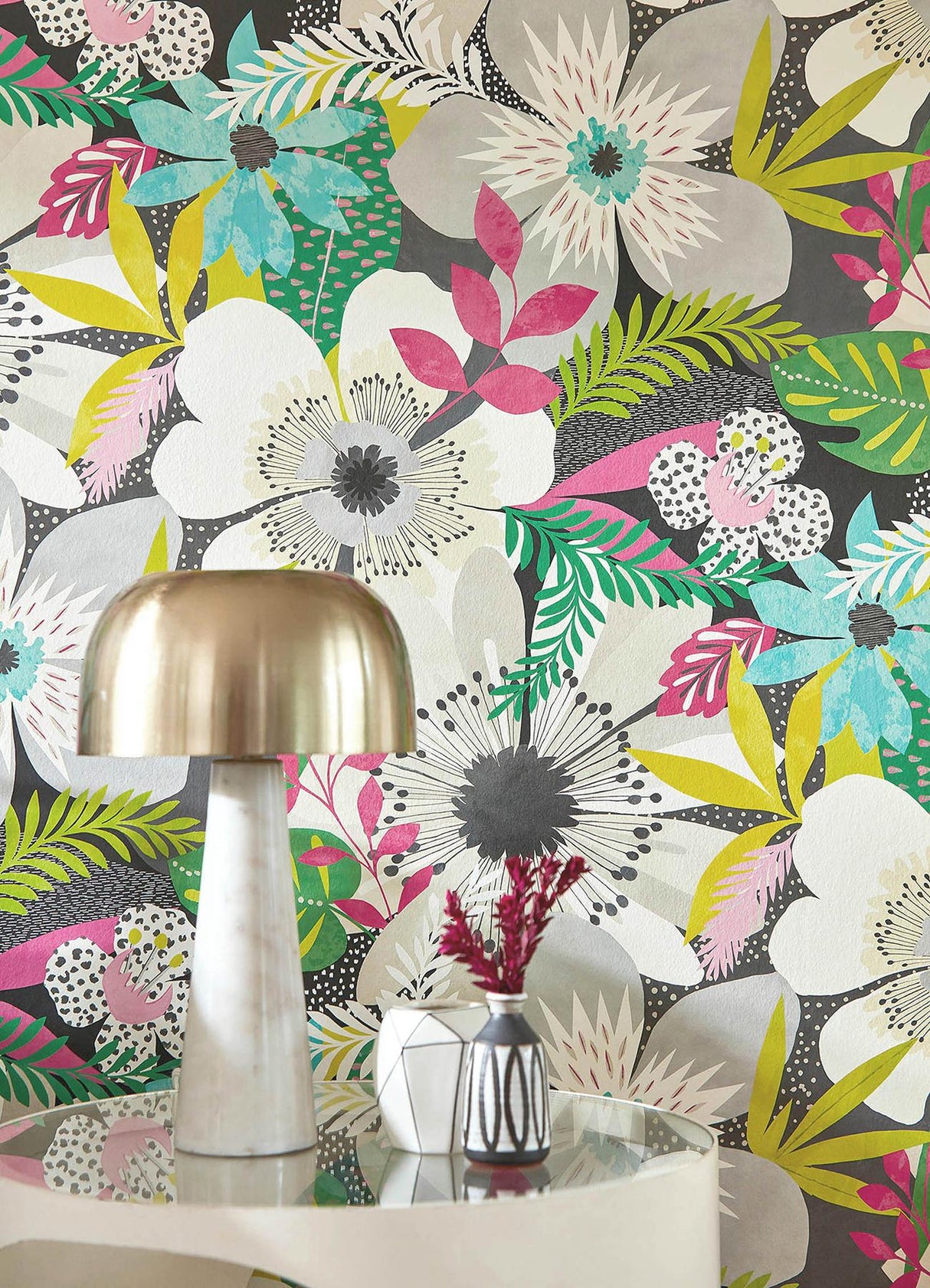 York Janis Charcoal Floral Riot Wallpaper