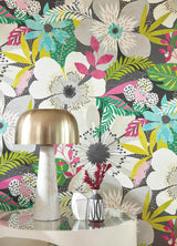 York Janis Charcoal Floral Riot Wallpaper