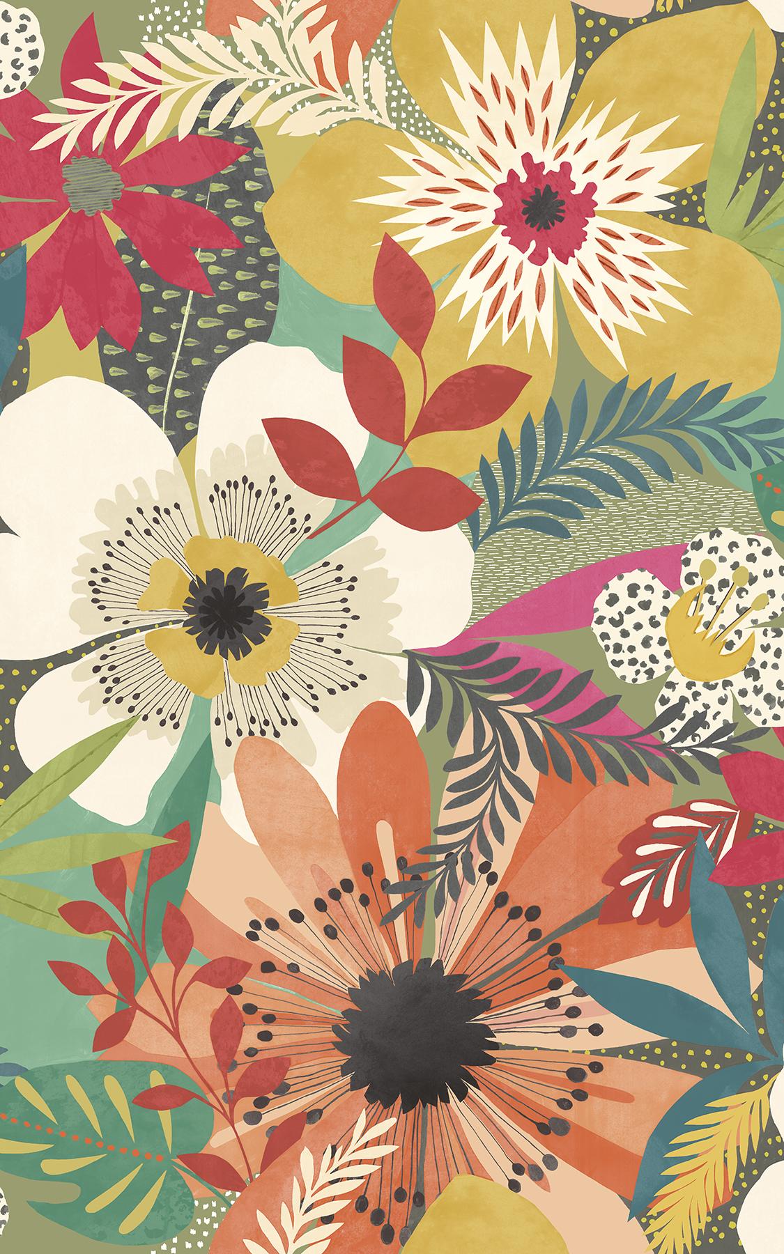York Janis Olive Floral Riot Wallpaper