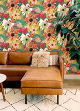 York Janis Olive Floral Riot Wallpaper