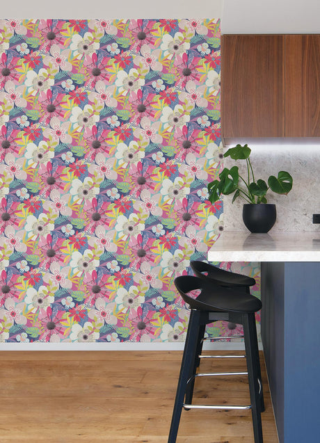 York Janis Raspberry Floral Riot Wallpaper
