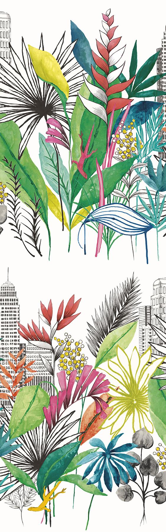 York Sierra Multicolor Urban Tropic Wallpaper