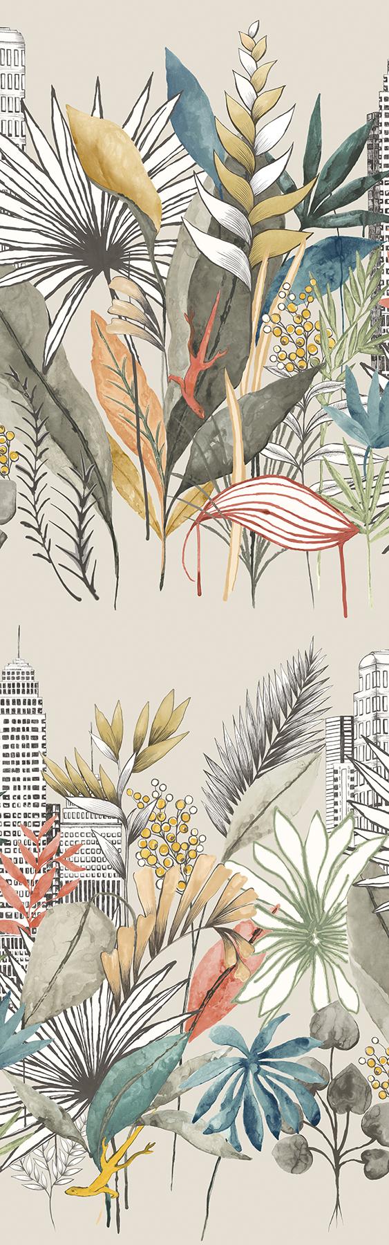 York Sierra Neutral Urban Tropic Wallpaper