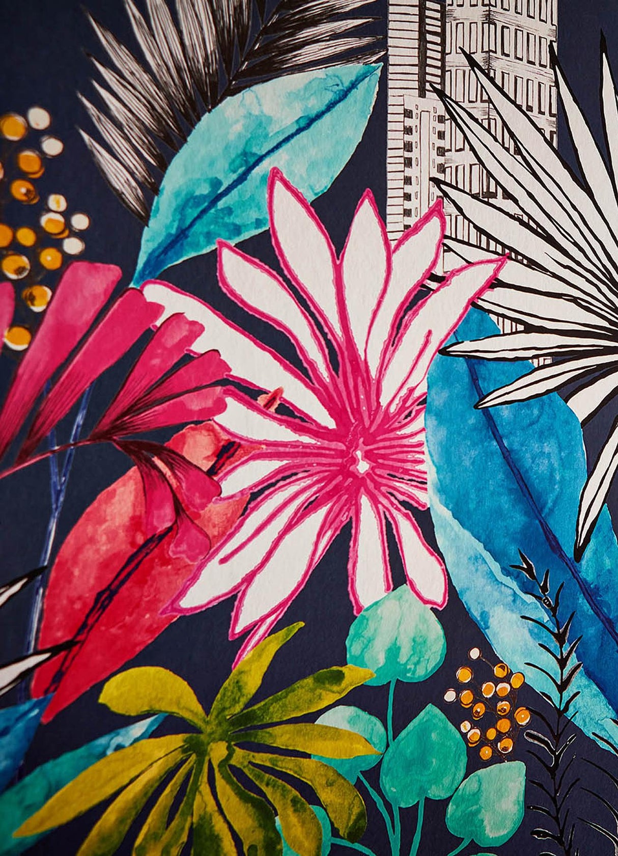 York Sierra Indigo Urban Tropic Wallpaper