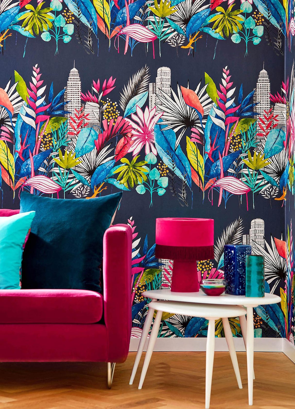 York Sierra Indigo Urban Tropic Wallpaper