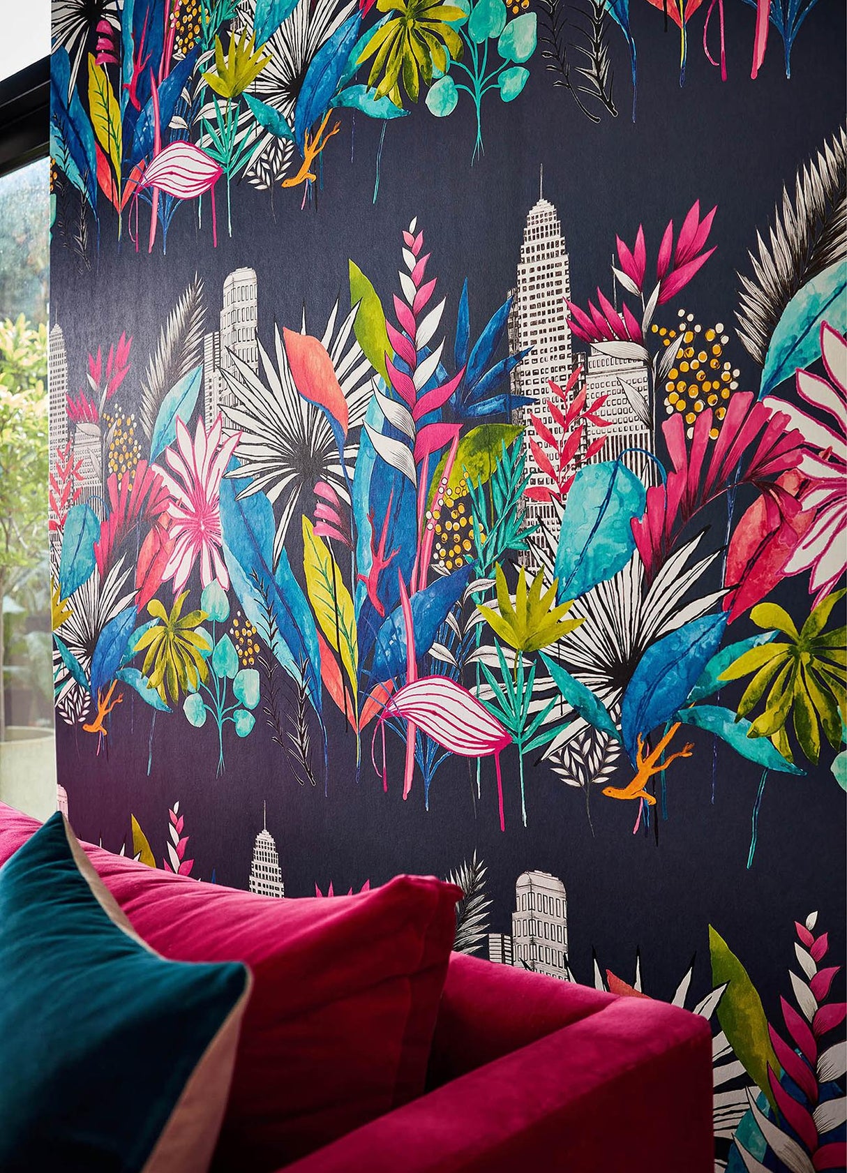 York Sierra Indigo Urban Tropic Wallpaper