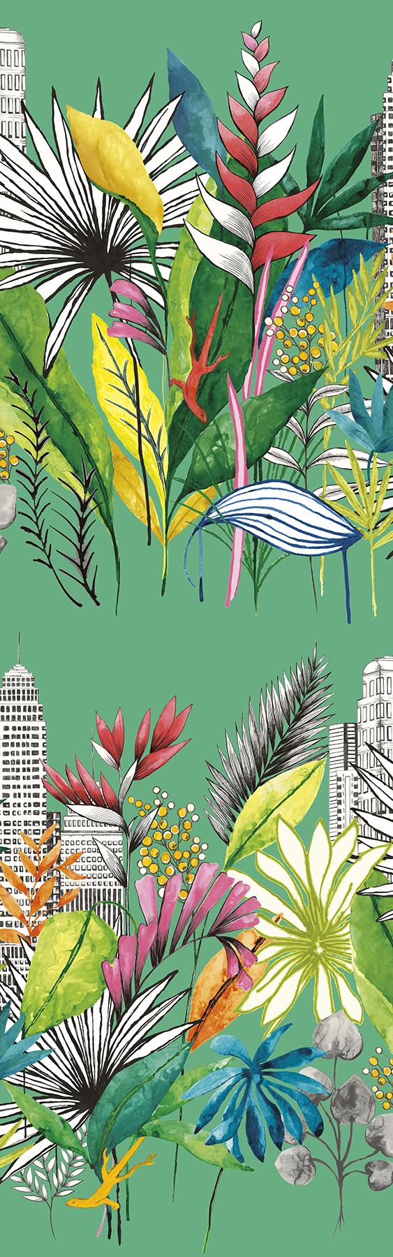 York Sierra Green Urban Tropic Wallpaper
