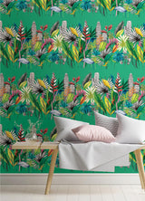 York Sierra Green Urban Tropic Wallpaper