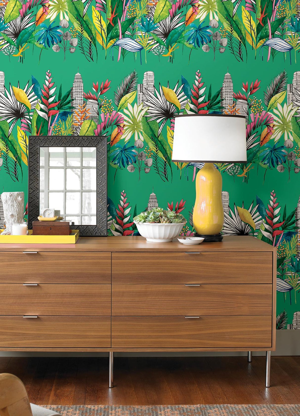 York Sierra Green Urban Tropic Wallpaper