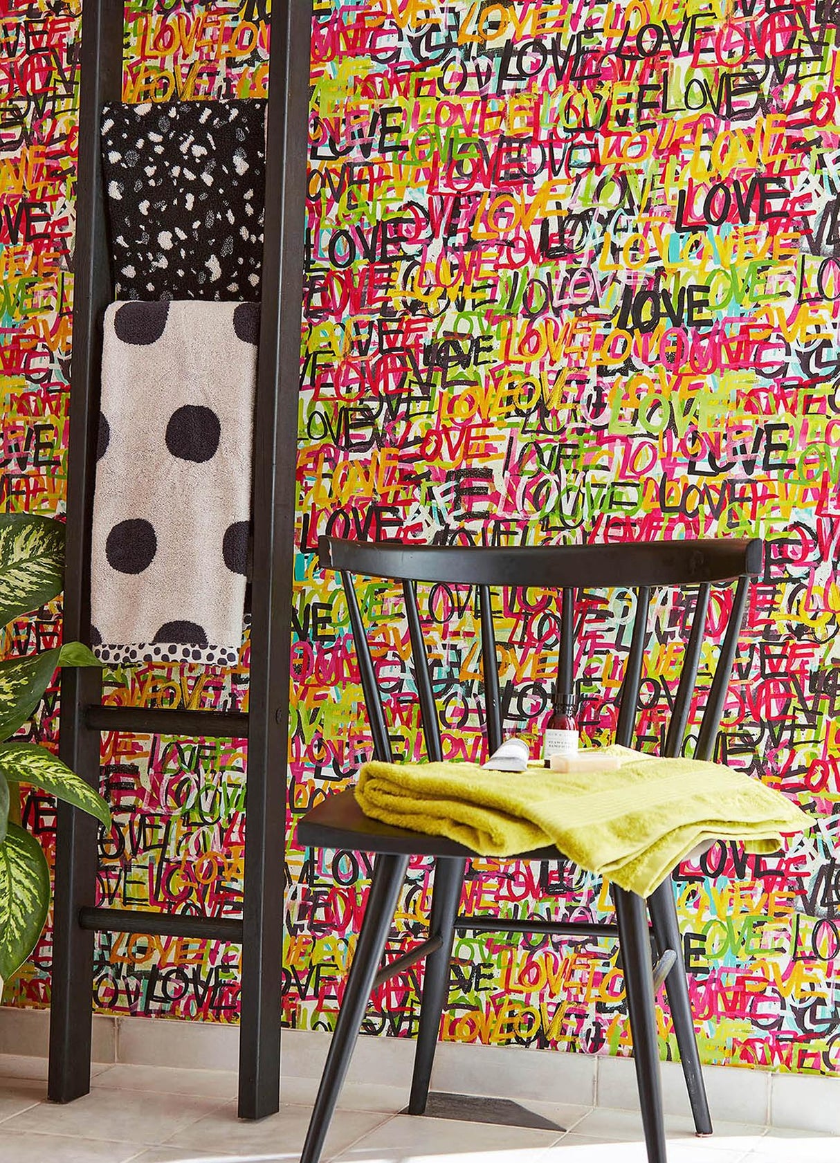 York Indio Chartreuse Love Scribble Wallpaper