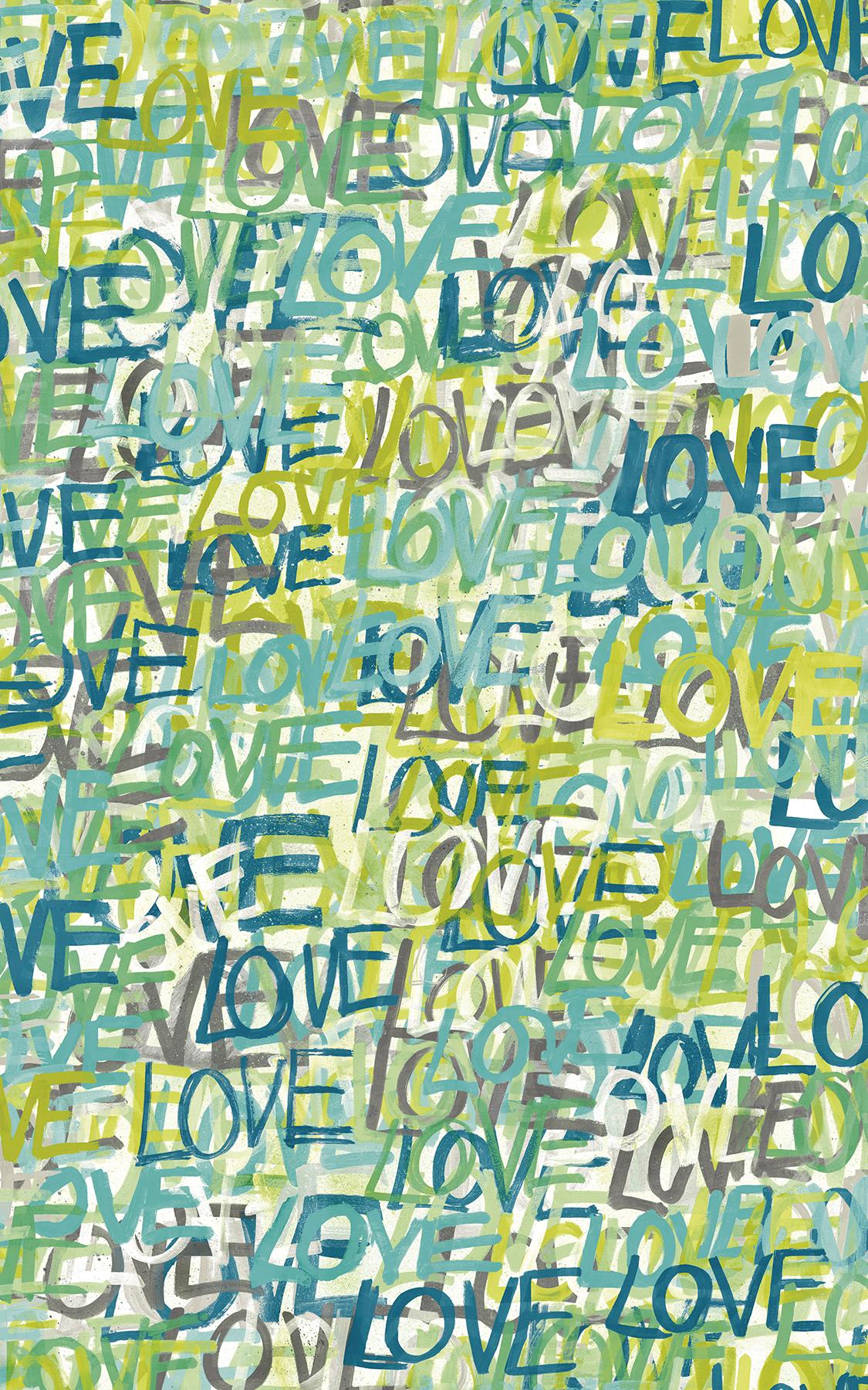 York Indio Teal Love Scribble Wallpaper