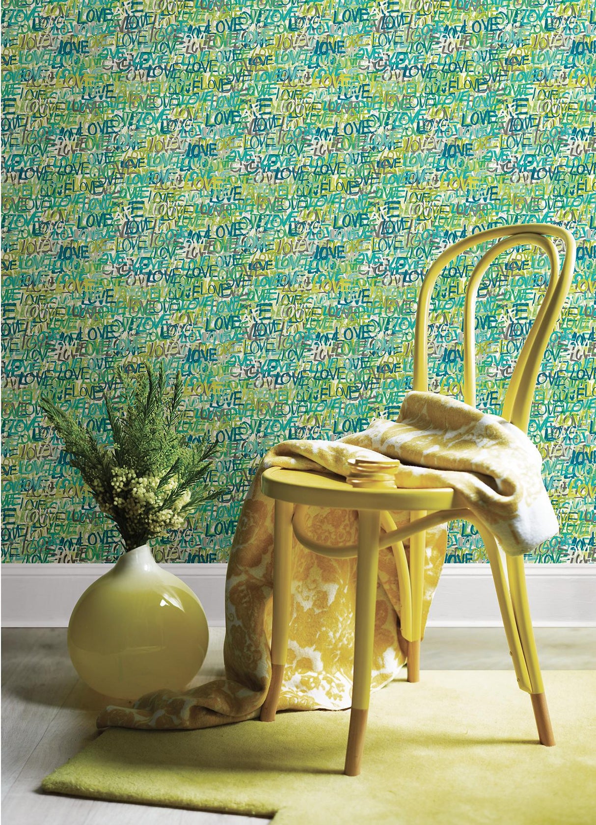 York Indio Teal Love Scribble Wallpaper