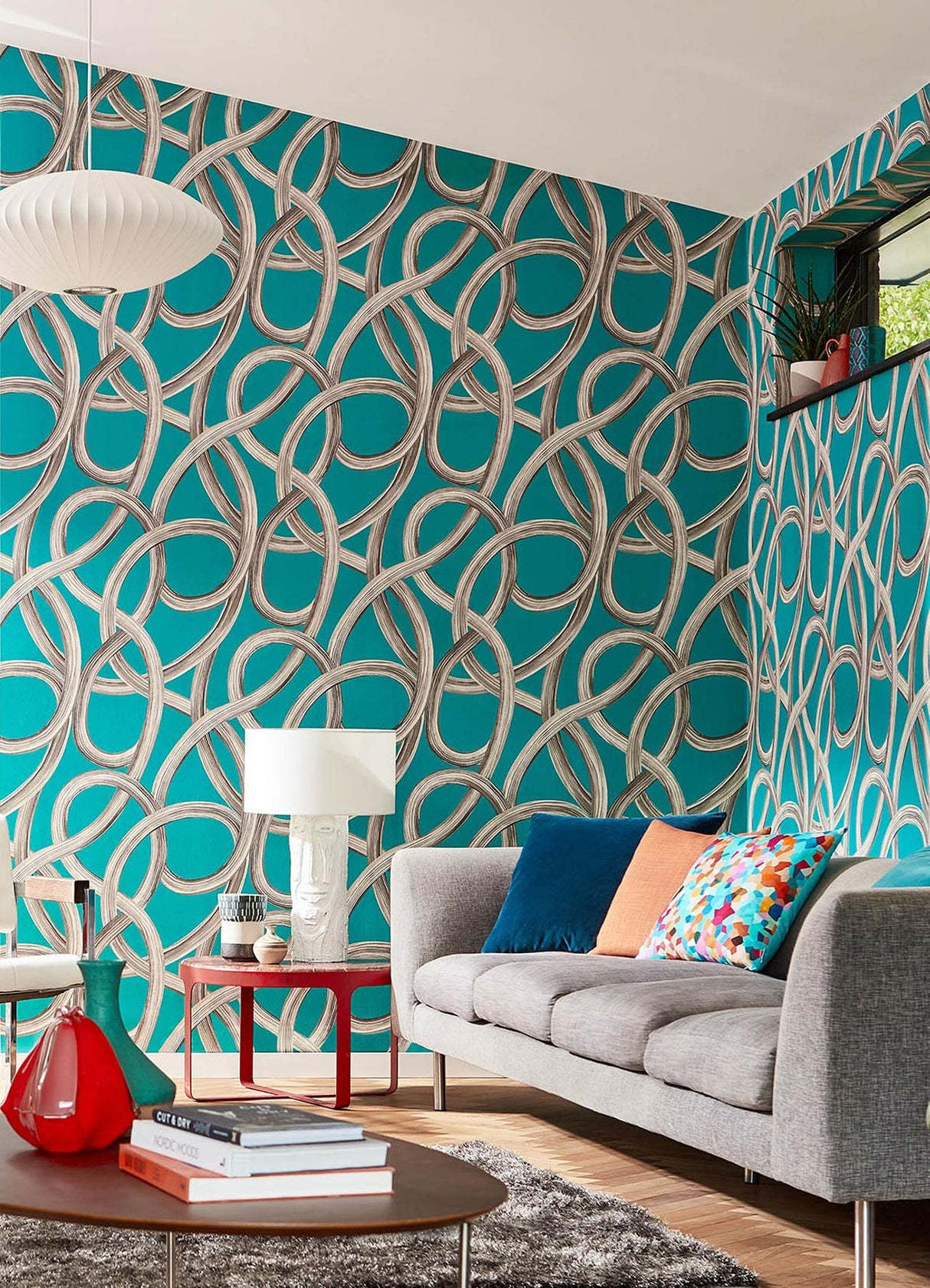York Calix Turquoise Twisted Geo Wallpaper
