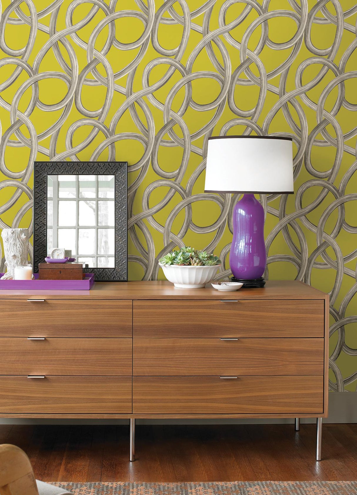 York Calix Chartreuse Twisted Geo Wallpaper