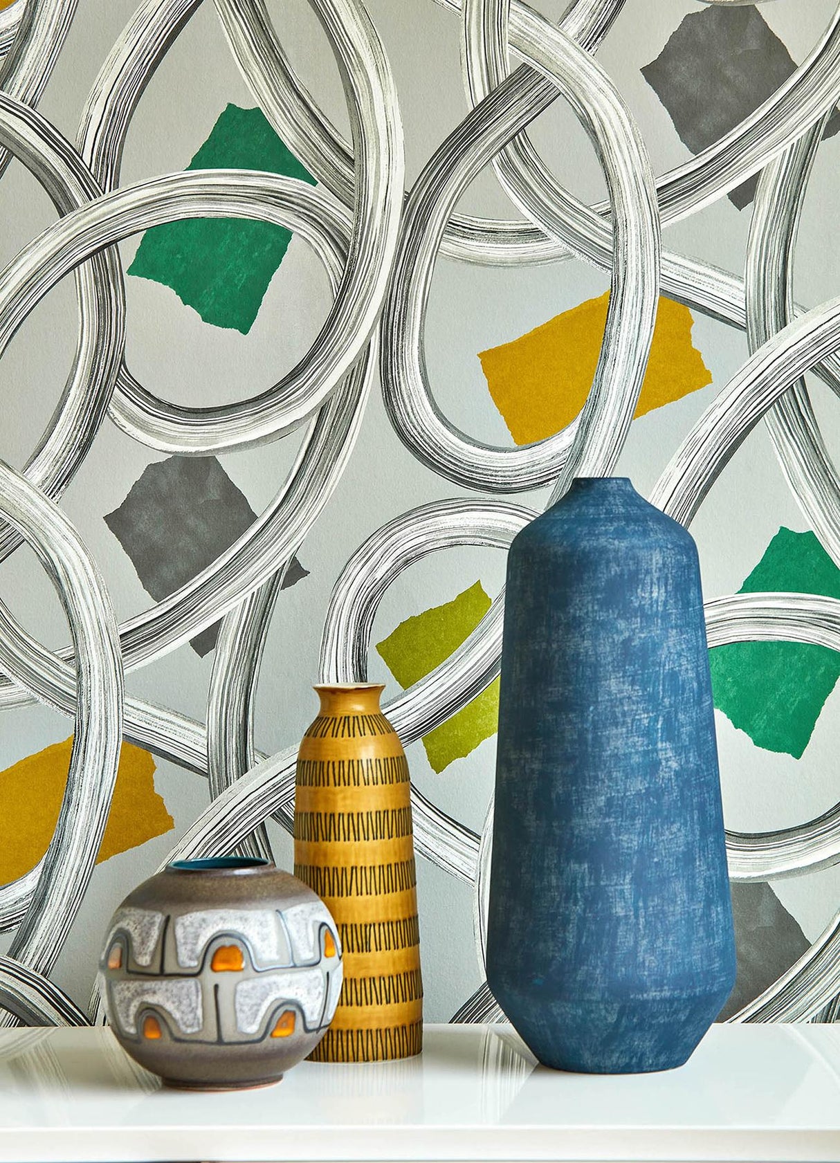 York Calix Grey Twisted Geo+ Wallpaper